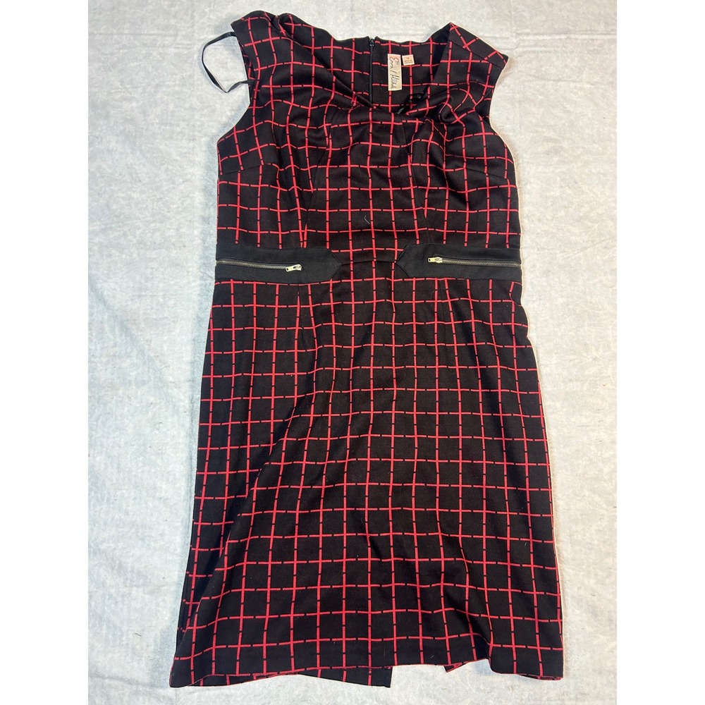 Emma & Michele Black Red Plaid‎ Sheath Dress Zipper Pockets Women's Size 14